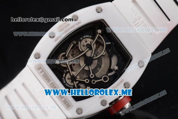 Richard Mille RM 055 Miyota 9015 Automatic Ceramic Case with Skeleton Dial and Dot Markers White Rubber Strap - Click Image to Close